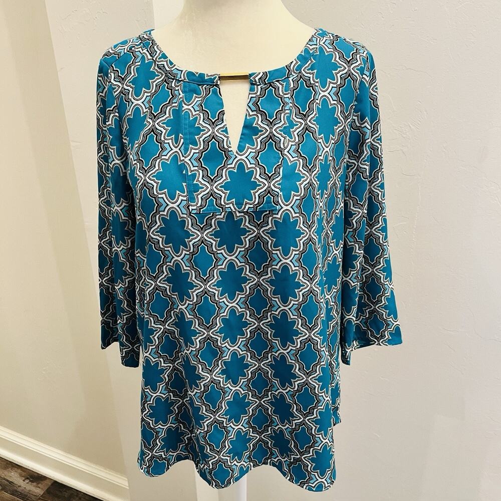 Dana Buchman Women’s Turquoise Black Blouse S Metal Accent (A0127)
